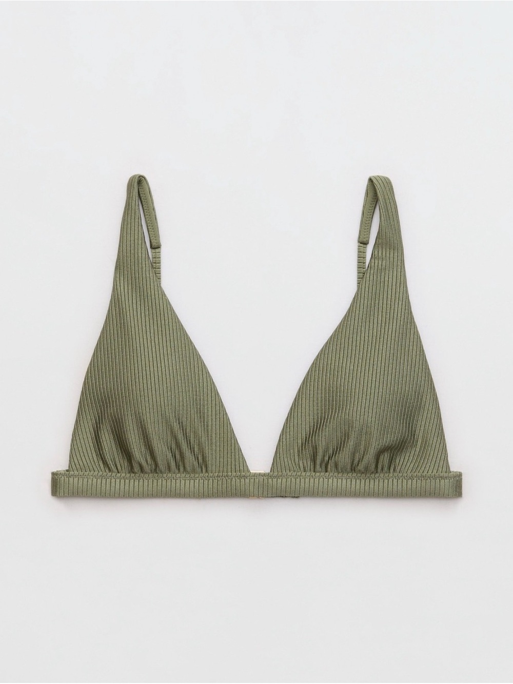 Aerie Shine Rib Plunge Bikini Top - Large Olive Fun